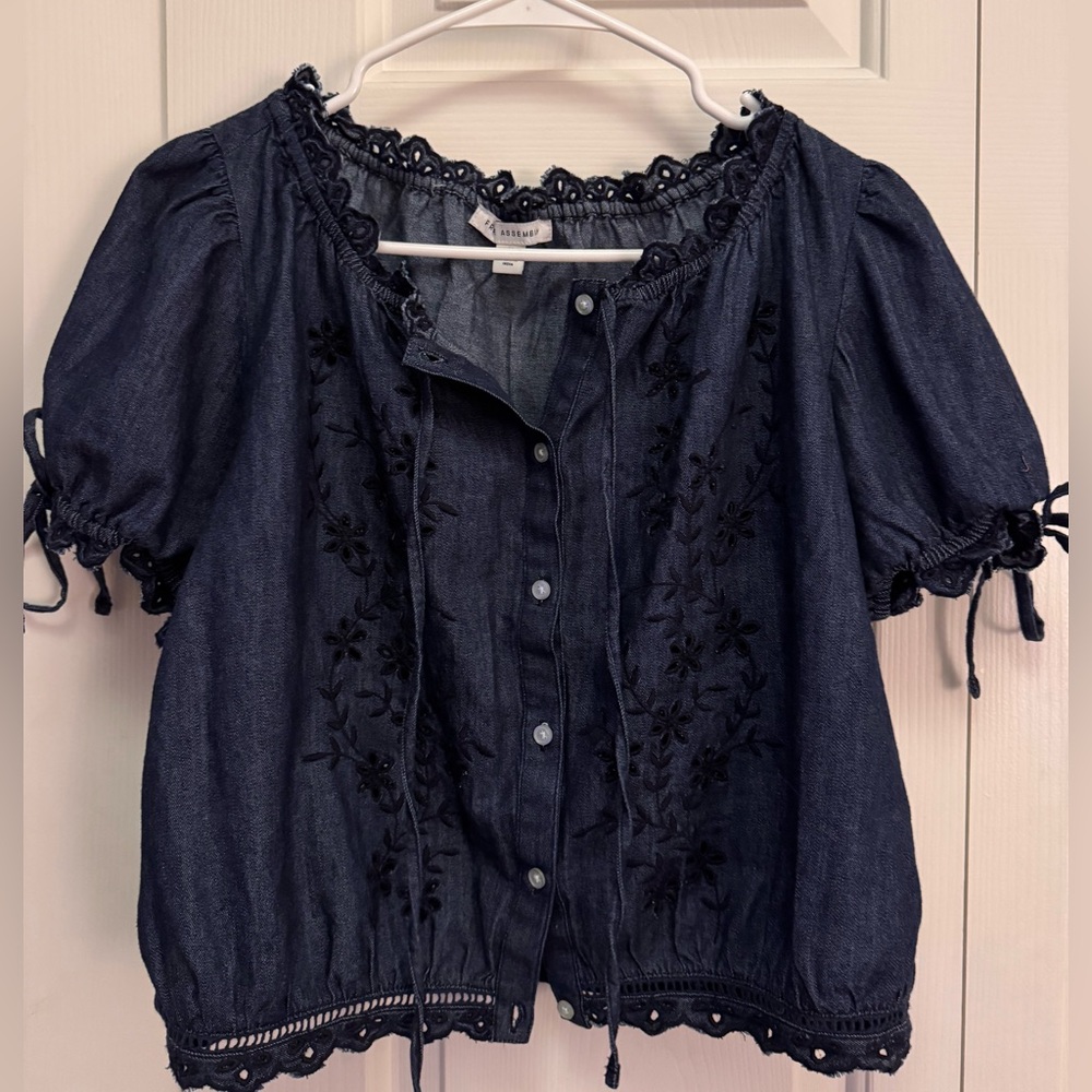 Denim peasant top
